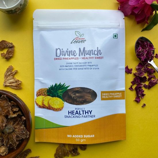 Picture of Divine Munch Pineapple Chips (Healthy Sweet) | Pack of 50g