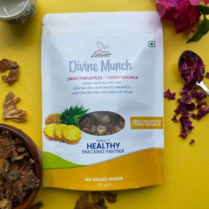 Picture of Divine Munch Pineapple Chips (Tangy Masala) | Pack of 50g