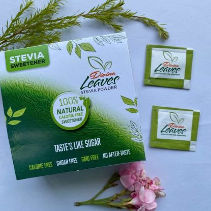 Divine Leaves Stevia Sweetener Sachets are Zero calories, 100% natural and sugar free sweetener. This is an ideal sweetener for calorie conscious, diabetic people. It helps you in weight loss and keep you fit and healthy. It comes with non-GMO and no artificial sweetener. It is best sugar substitute without any added sugar.