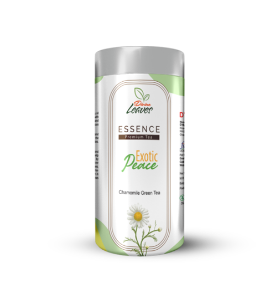30g Pack of Divine Leaves Exotic Peace (Essence Premium Chamomile Flowers blended with Premium Assam Green Herbal Tea) gives all the goodness and benefits of chamomile flower blended with perfect premium Assam Green Tea. It has aromatic taste and offers a silky mouthfeel with a rich and gentle floral melodious taste. It helps you in reducing anxiety and stress, helps you in managing diabetes, improve blood sugar regulation and so on.